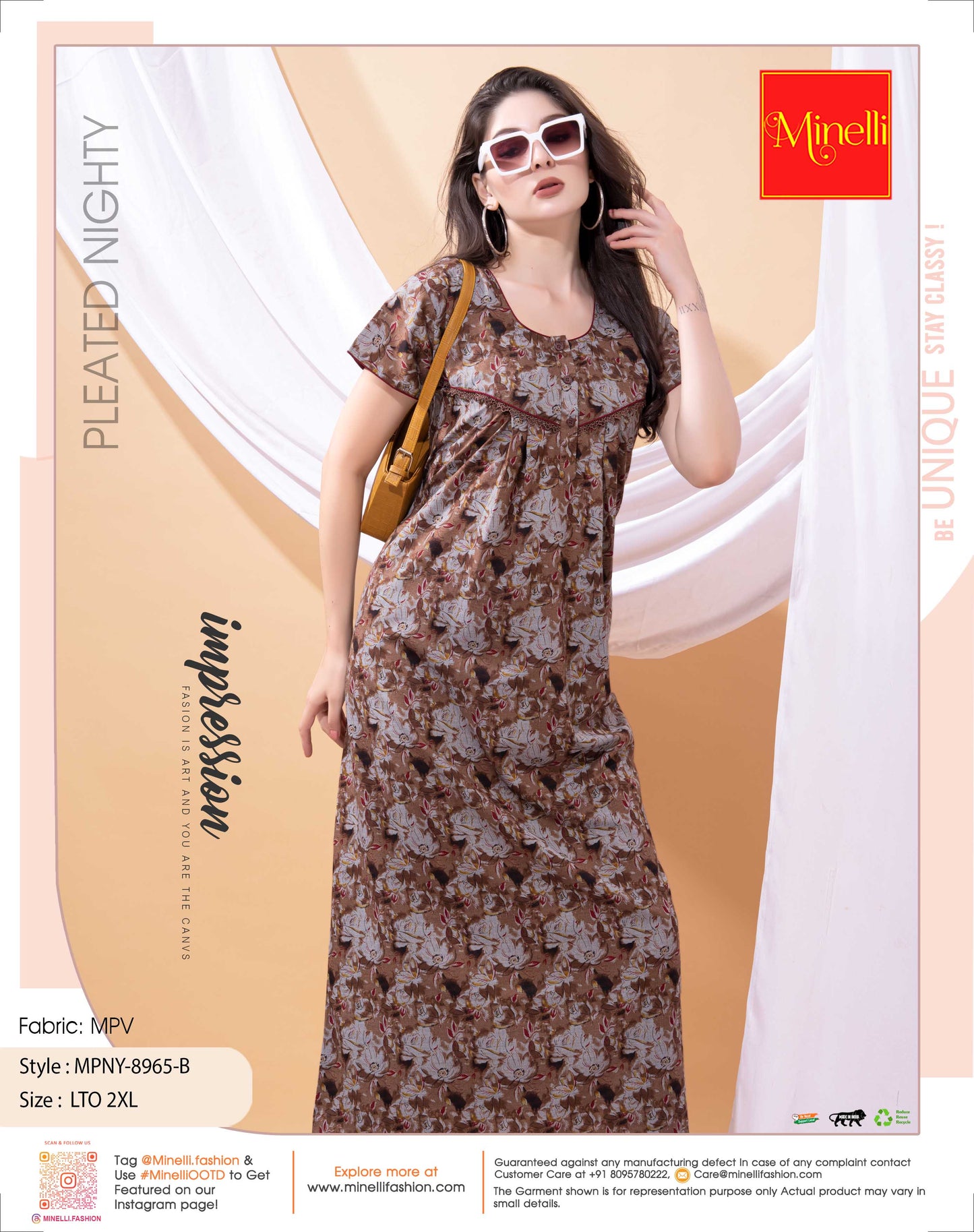 Coffee-Colored PV Pleated Nightdress