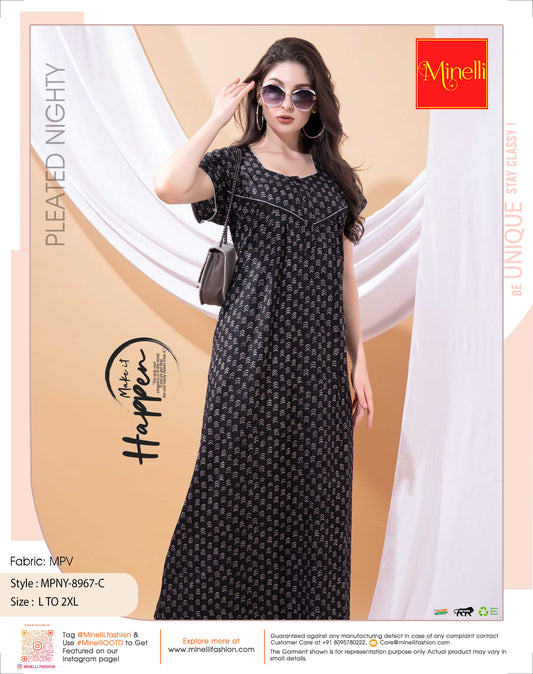 Black-Colored PV Pleated Nightdress
