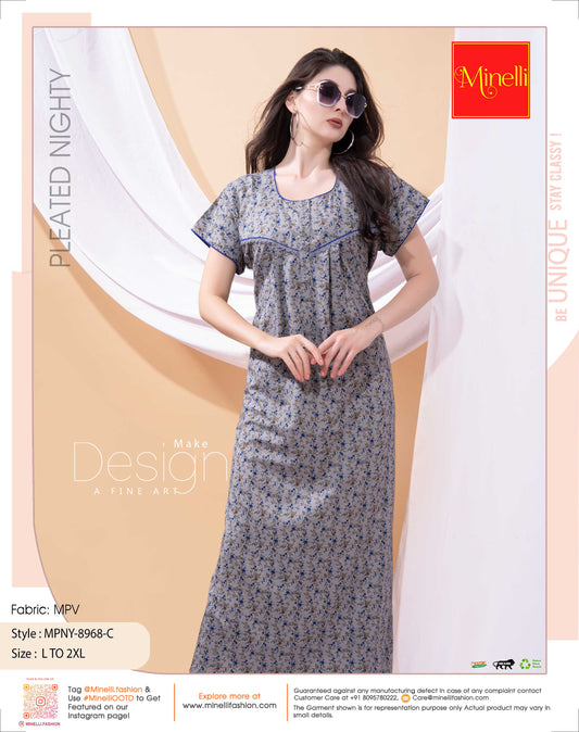 Grey-Colored PV Pleated Nightdress