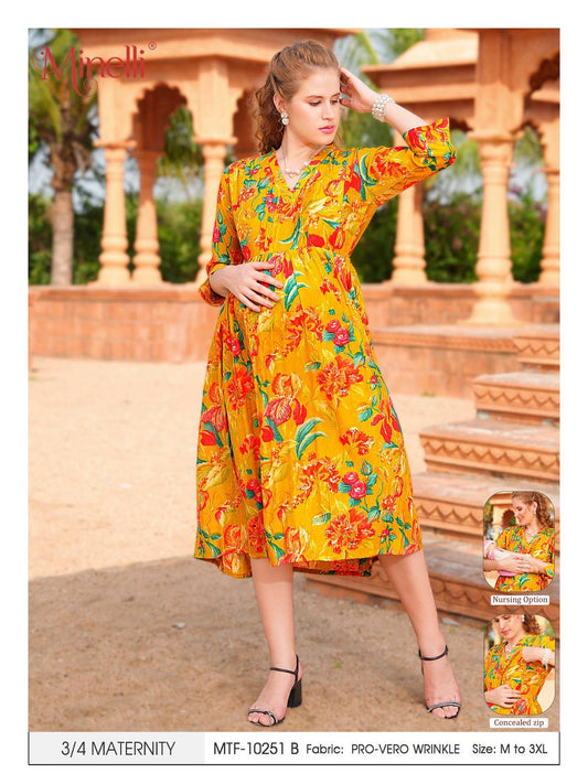 Mustard-Colored Maternity 3/4th Gown
