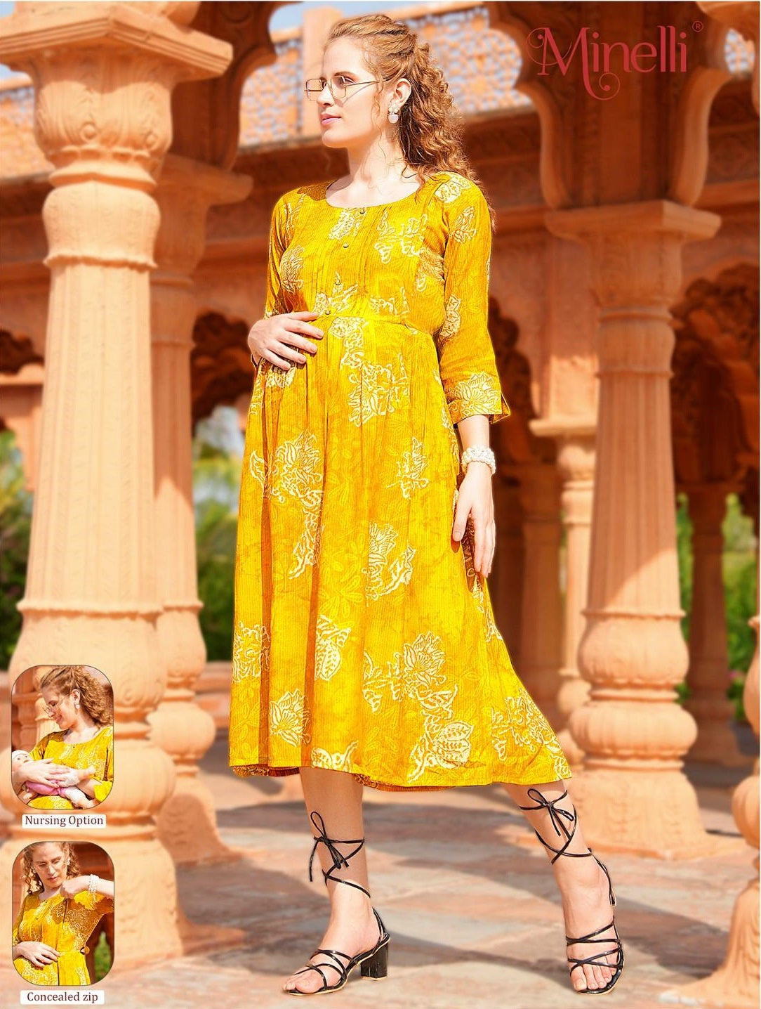 Yellow-Colored Maternity 3/4th Gown