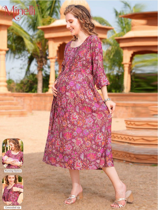 Onion-Colored Maternity 3/4th Gown