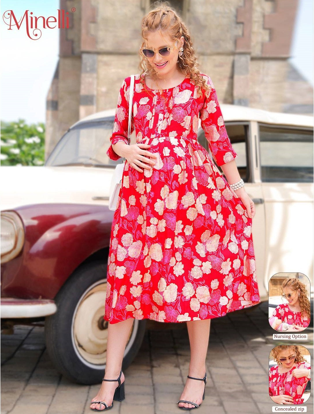 Ruddy-Colored Maternity 3/4th Gown