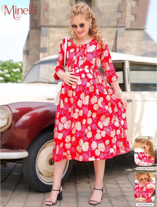 Ruddy-Colored Maternity 3/4th Gown