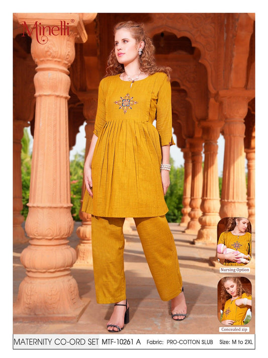 Womens Maternity Co Ord Set - Mustard