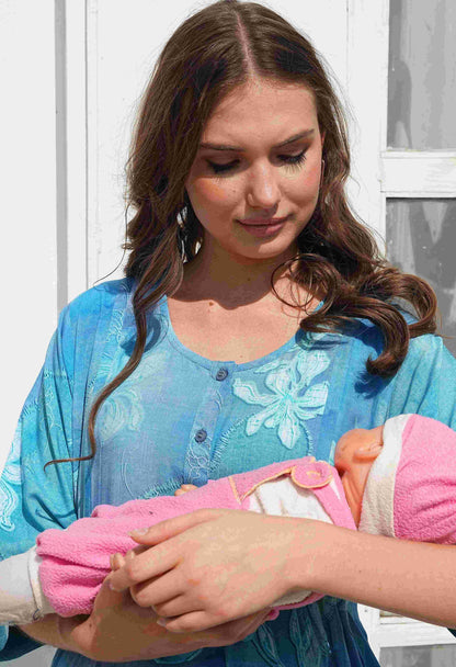Sky Blue-Colored Maternity Long Gown
