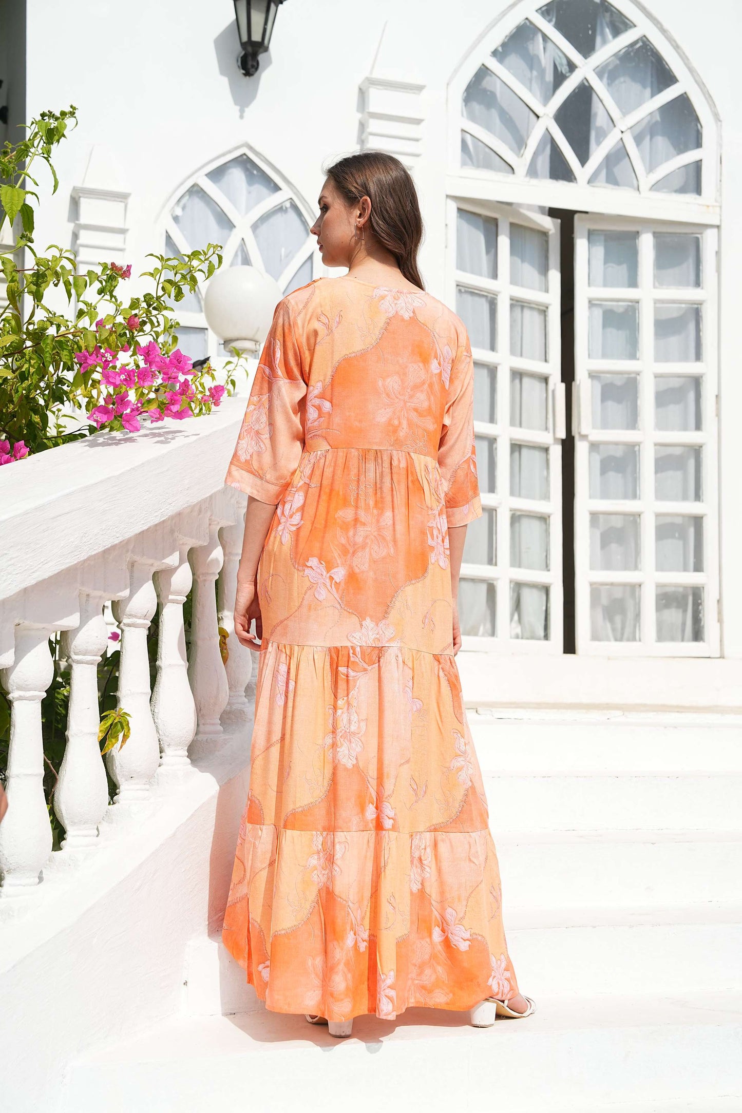 Peach-Colored Maternity Long Gown