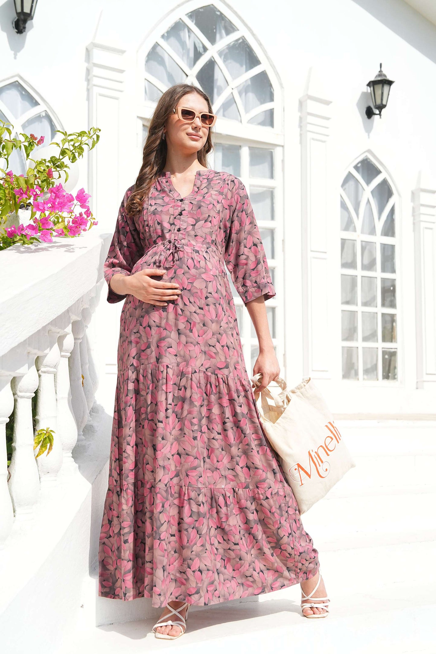 Onion-Colored Maternity Long Gown