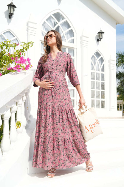 Onion-Colored Maternity Long Gown