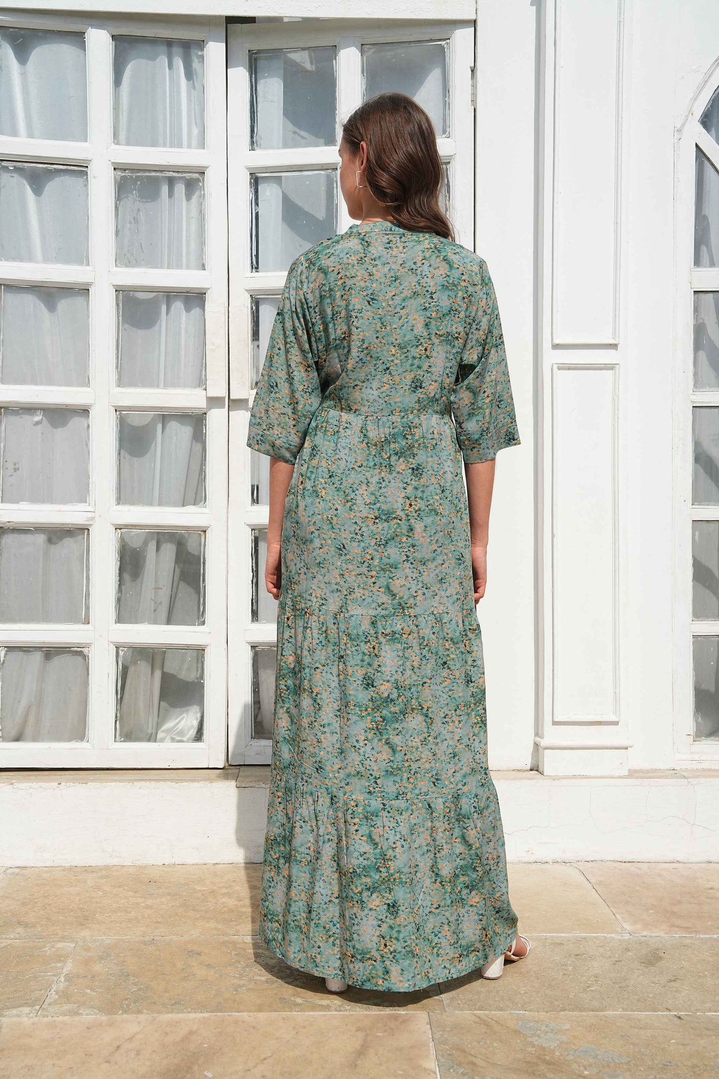 Green-Colored Maternity Long Gown