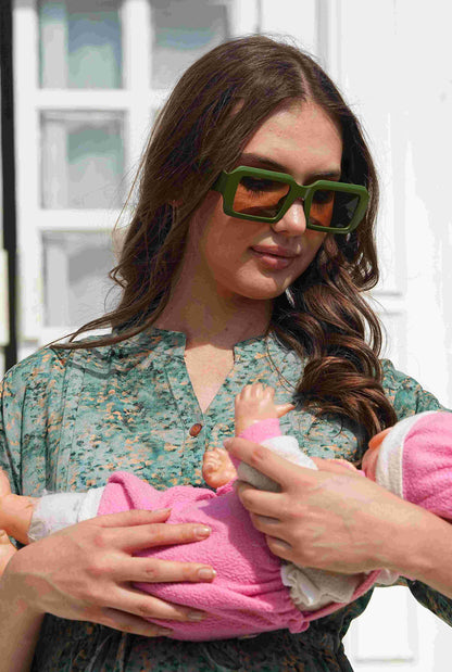 Green-Colored Maternity Long Gown