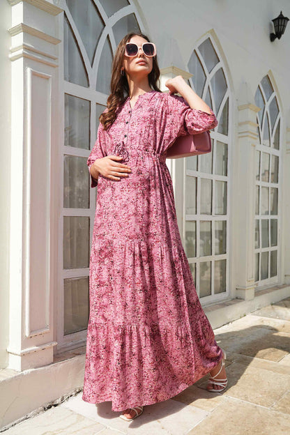 Onion-Colored Maternity Long Gown