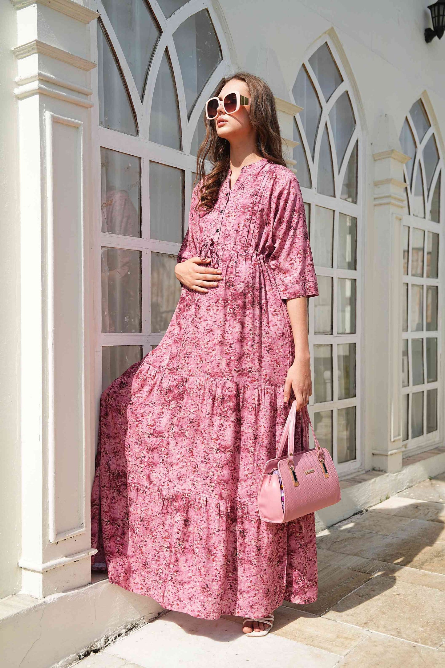 Onion-Colored Maternity Long Gown
