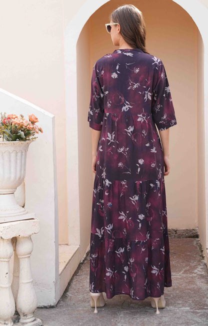 Wine-Colored Maternity Long Gown