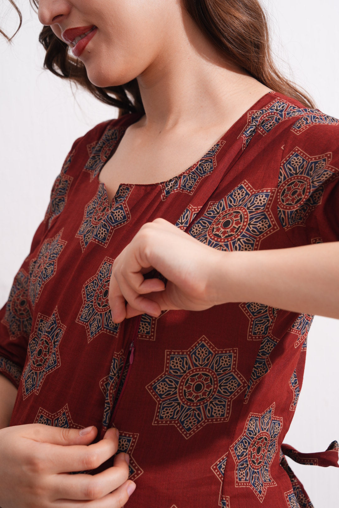 Red-Colored Maternity 3/4th Gown