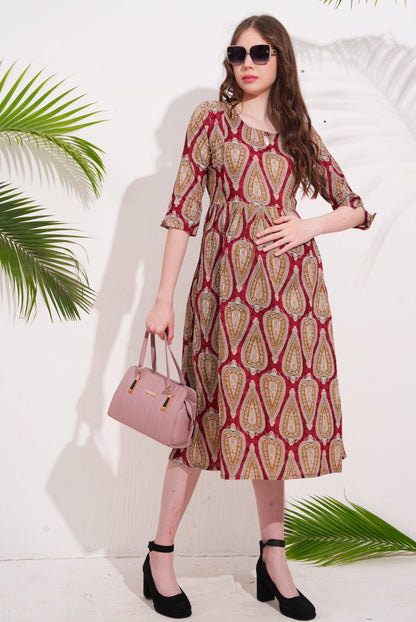 Red-Colored Maternity 3/4th Gown