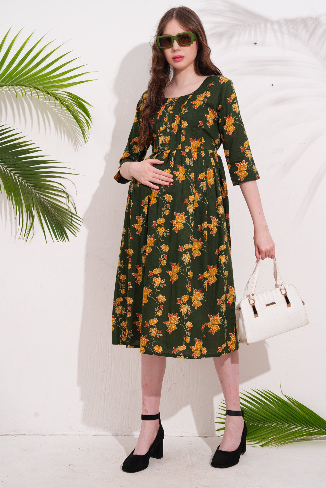 Olive-Colored Maternity 3/4th Gown