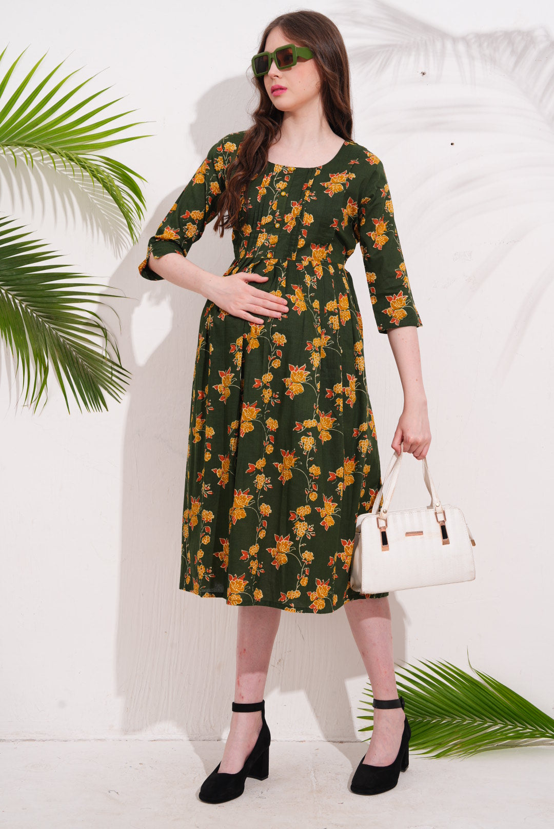 Olive-Colored Maternity 3/4th Gown