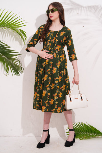 Olive-Colored Maternity 3/4th Gown