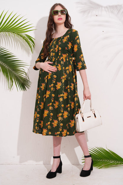 Olive-Colored Maternity 3/4th Gown