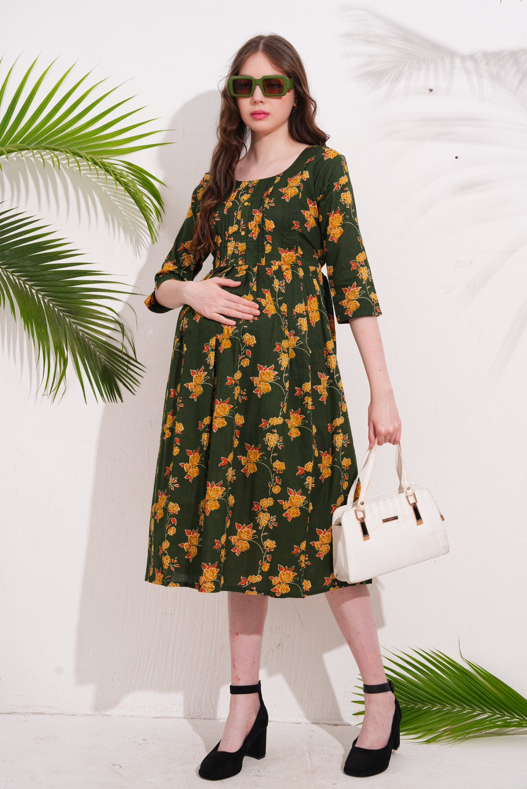 Olive-Colored Maternity 3/4th Gown