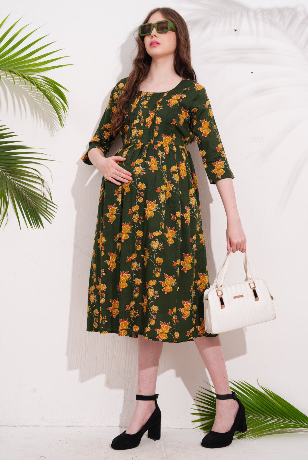 Olive-Colored Maternity 3/4th Gown