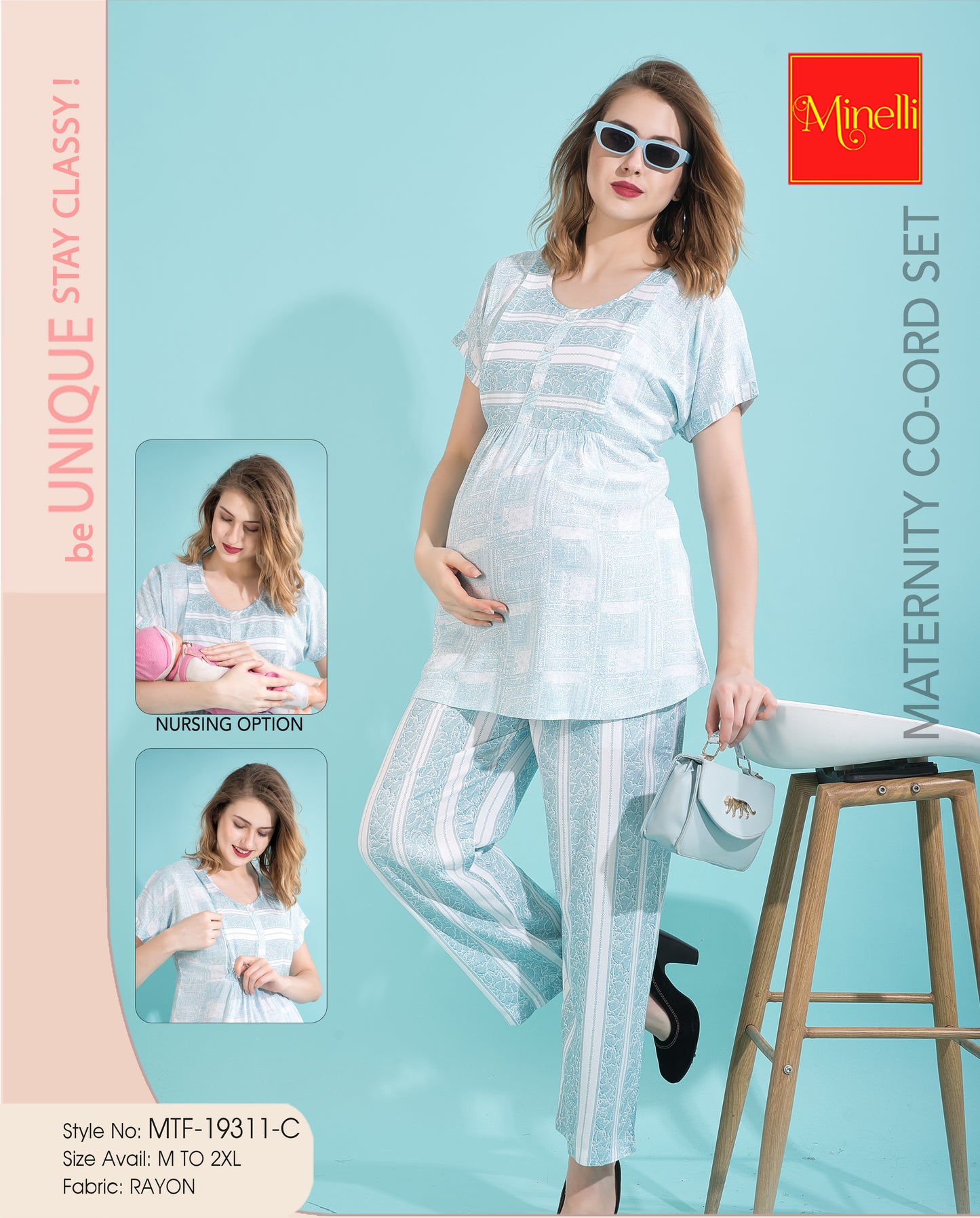 Womens Maternity Co Ord Set - Sky Blue