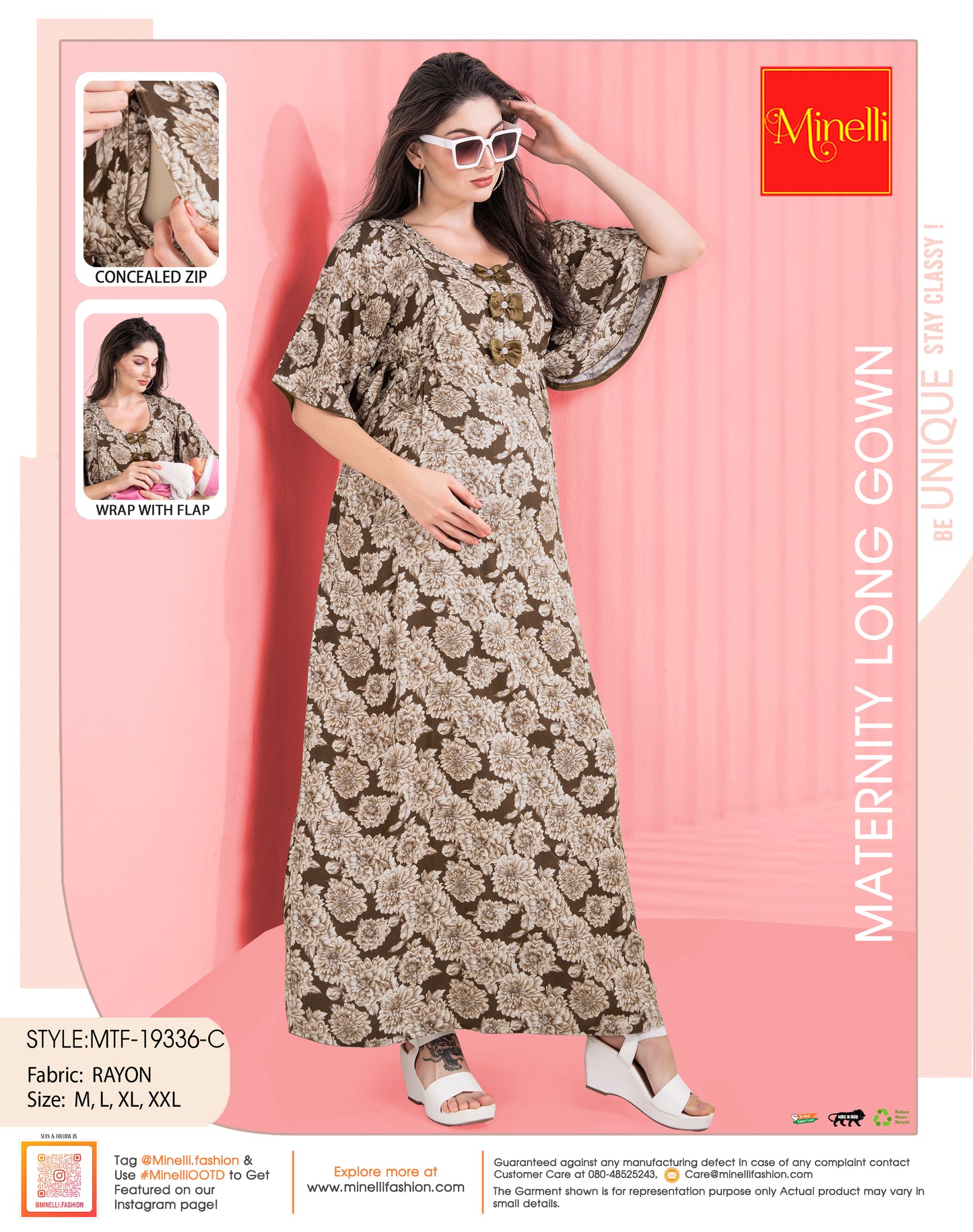 Womens Maternity Long Gown - Coffee