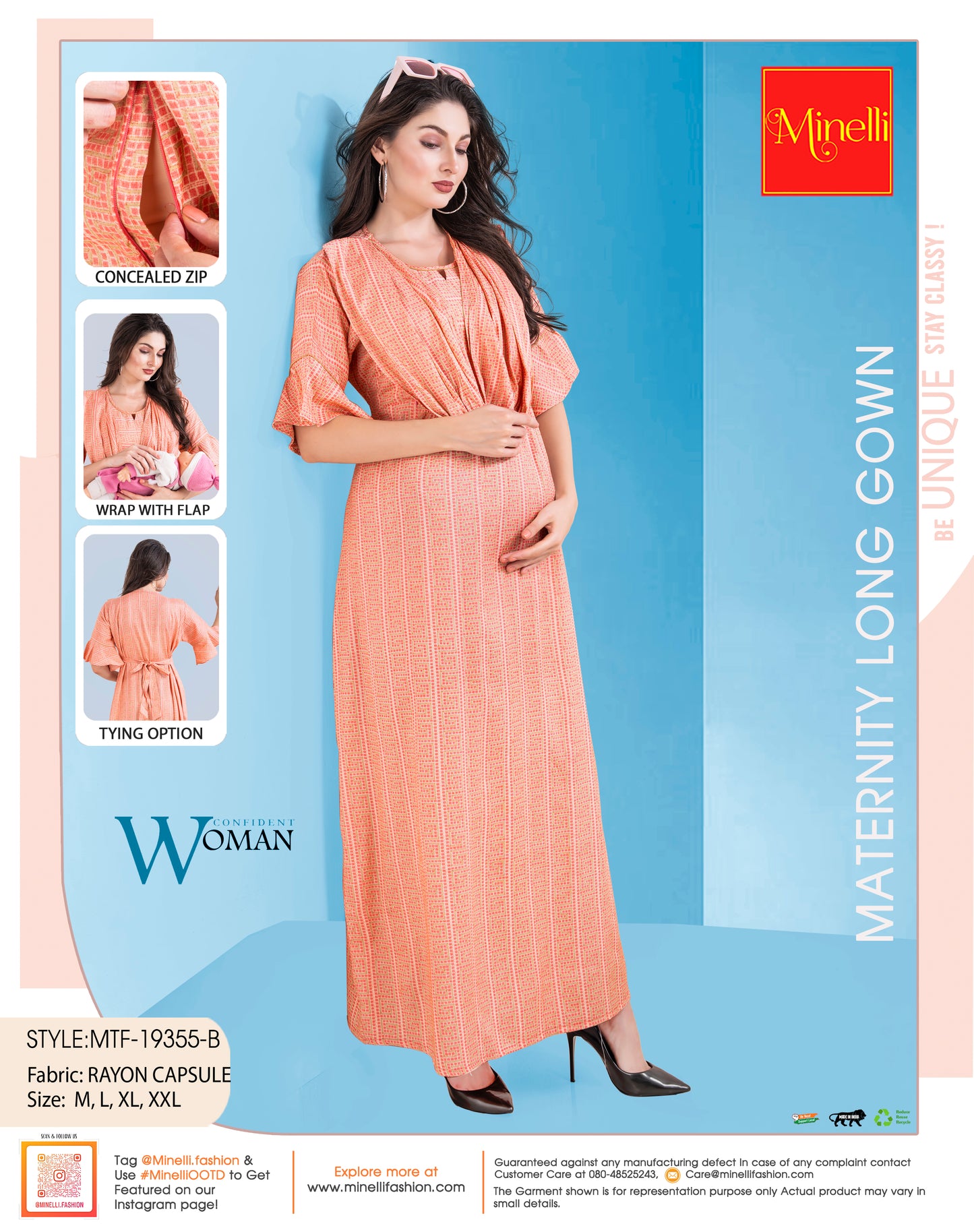 Womens Maternity Long Gown - Peach