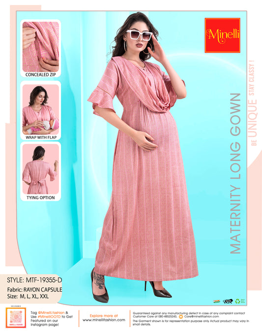 Womens Maternity Long Gown - Fuchsia