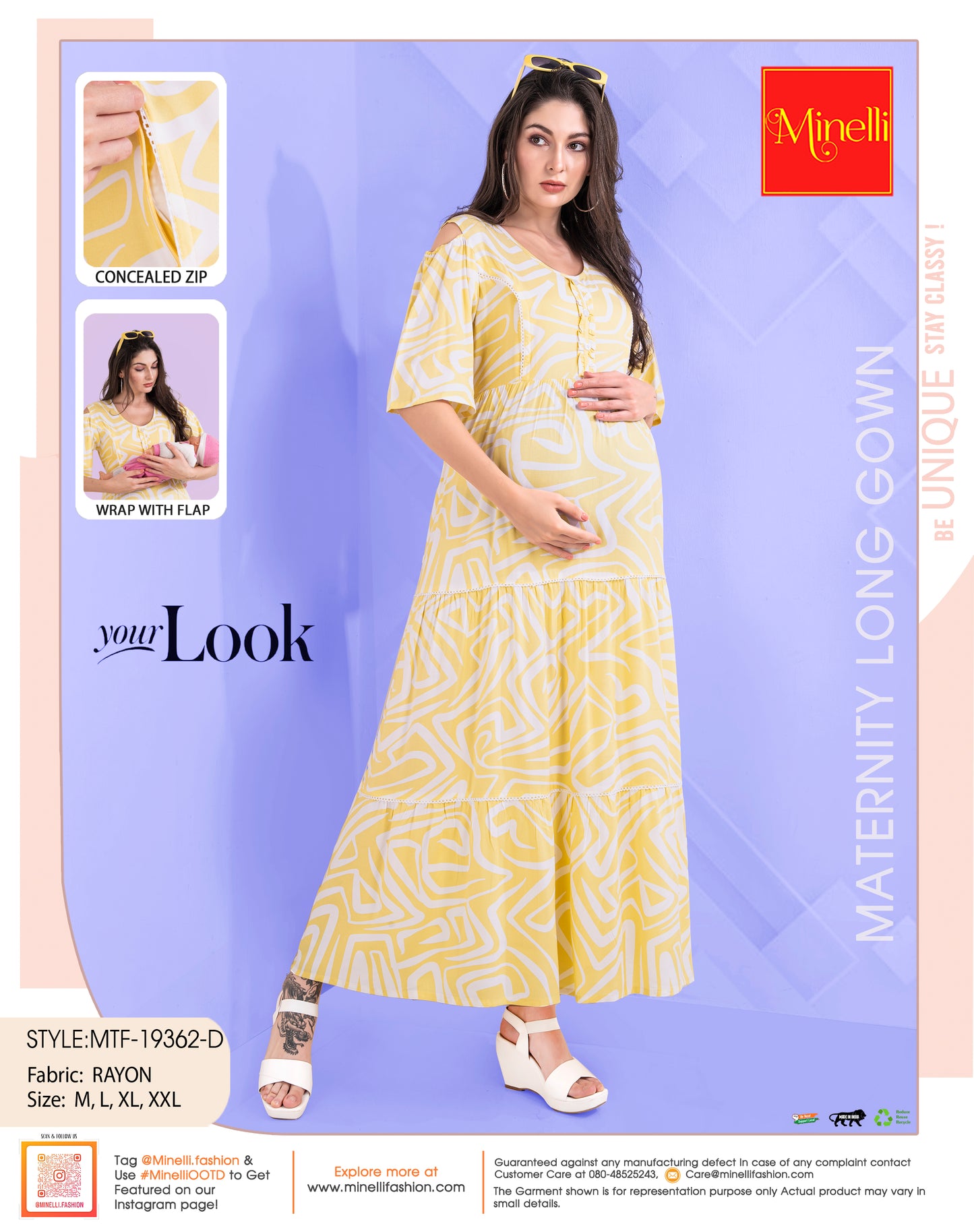 Womens Maternity Long Gown - Yellow