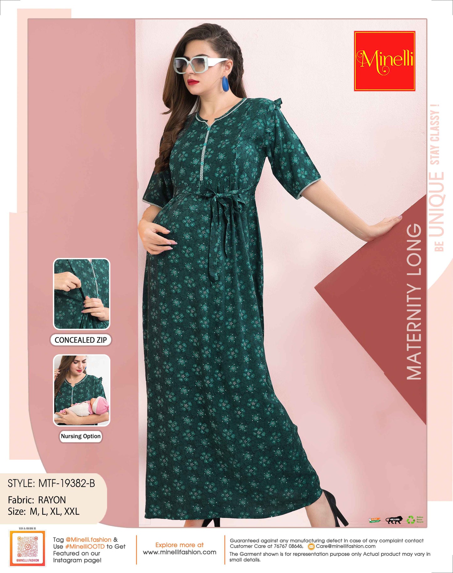 Green-Colored Maternity Long Gown