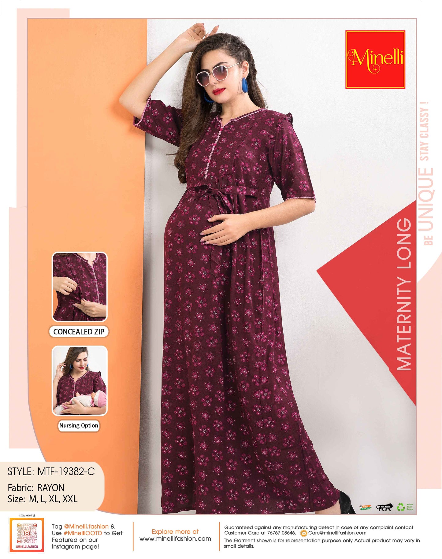 Maroon-Colored Maternity Long Gown