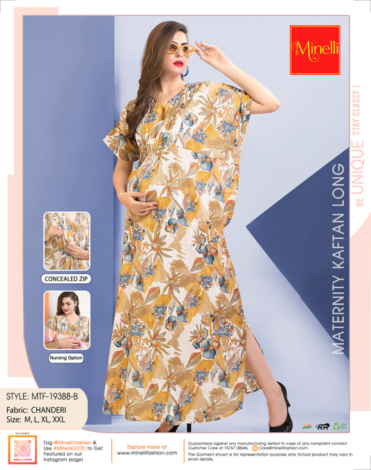Yellow-Colored Maternity Kaftan Long Gown