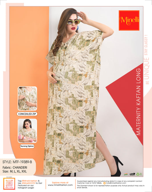L Green-Colored Maternity Kaftan Long Gown