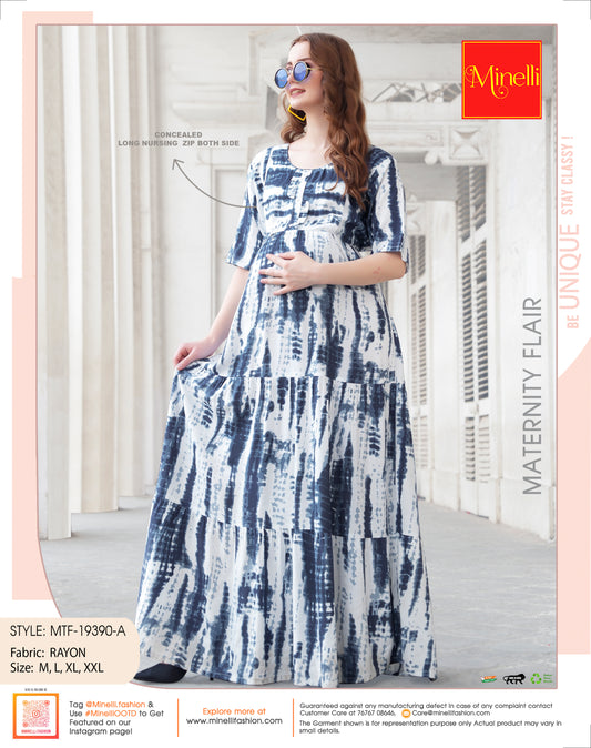 Blue-Colored Maternity Long Gown