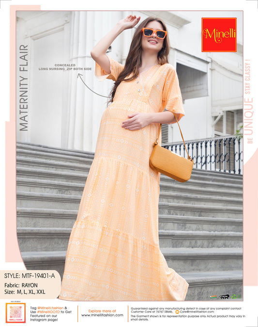 Peach-Colored Maternity Long Gown