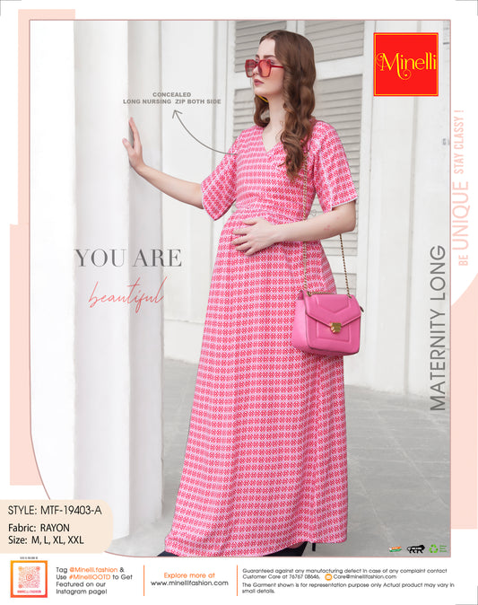 Pink-Colored Maternity Long Gown