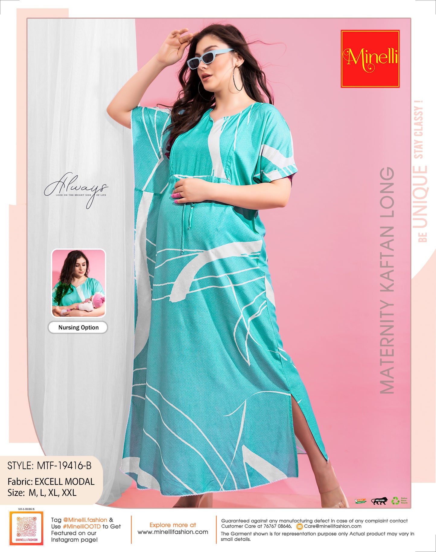 Turquoise-Colored Maternity Kaftan Long Gown