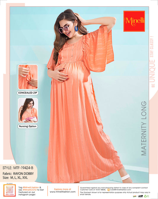 Orange-Colored Maternity Long Gown