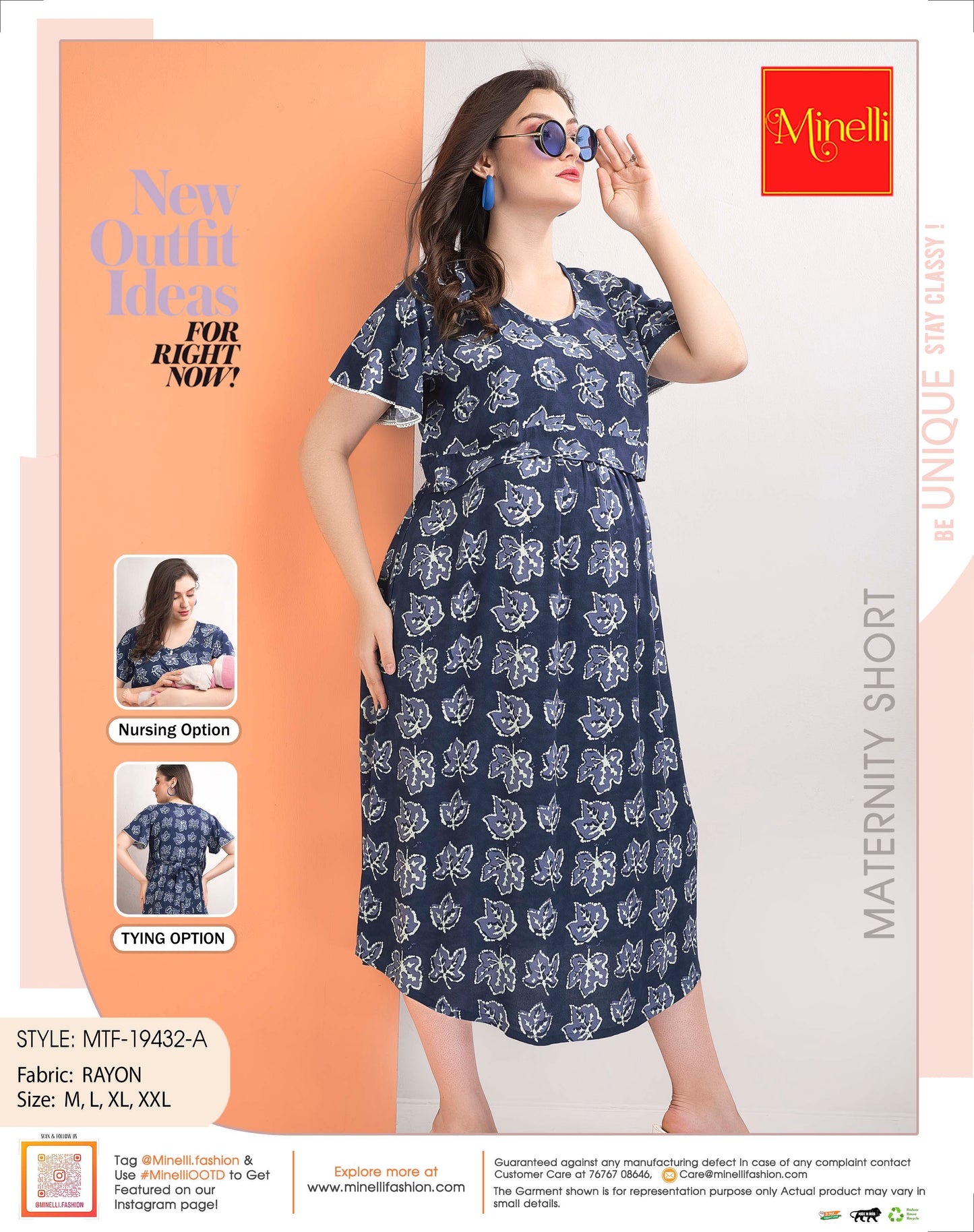 Navy-Colored Maternity 3/4th Gown