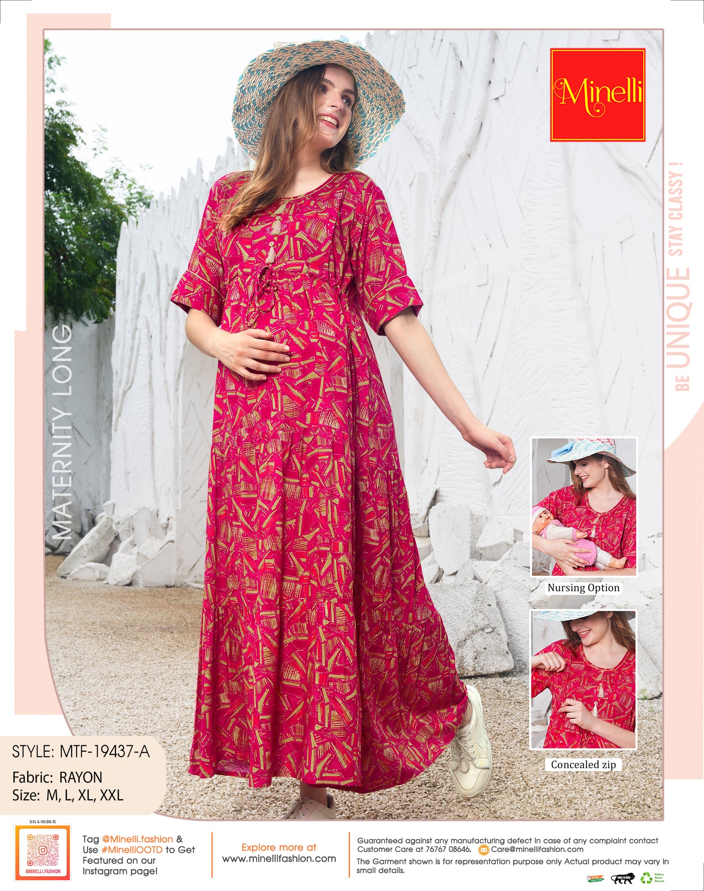 Womens Printed Maternity Long Gown - Red