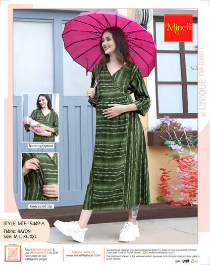 L.Green-Colored Maternity 3/4th Gown