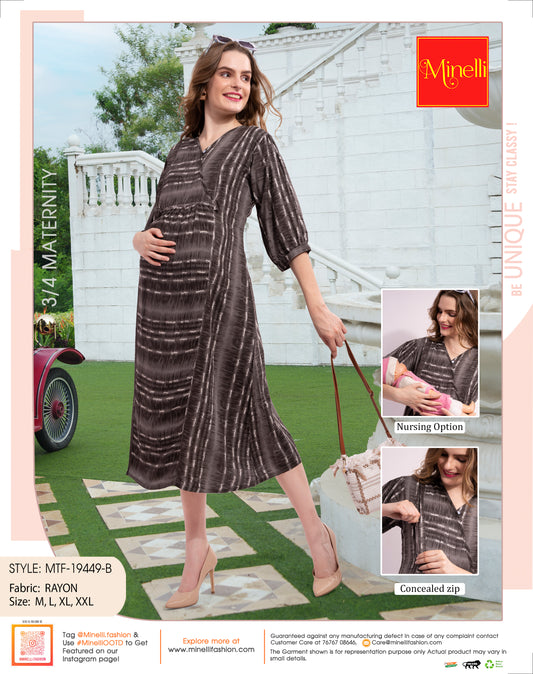 Coffee-Colored Maternity 3/4th Gown