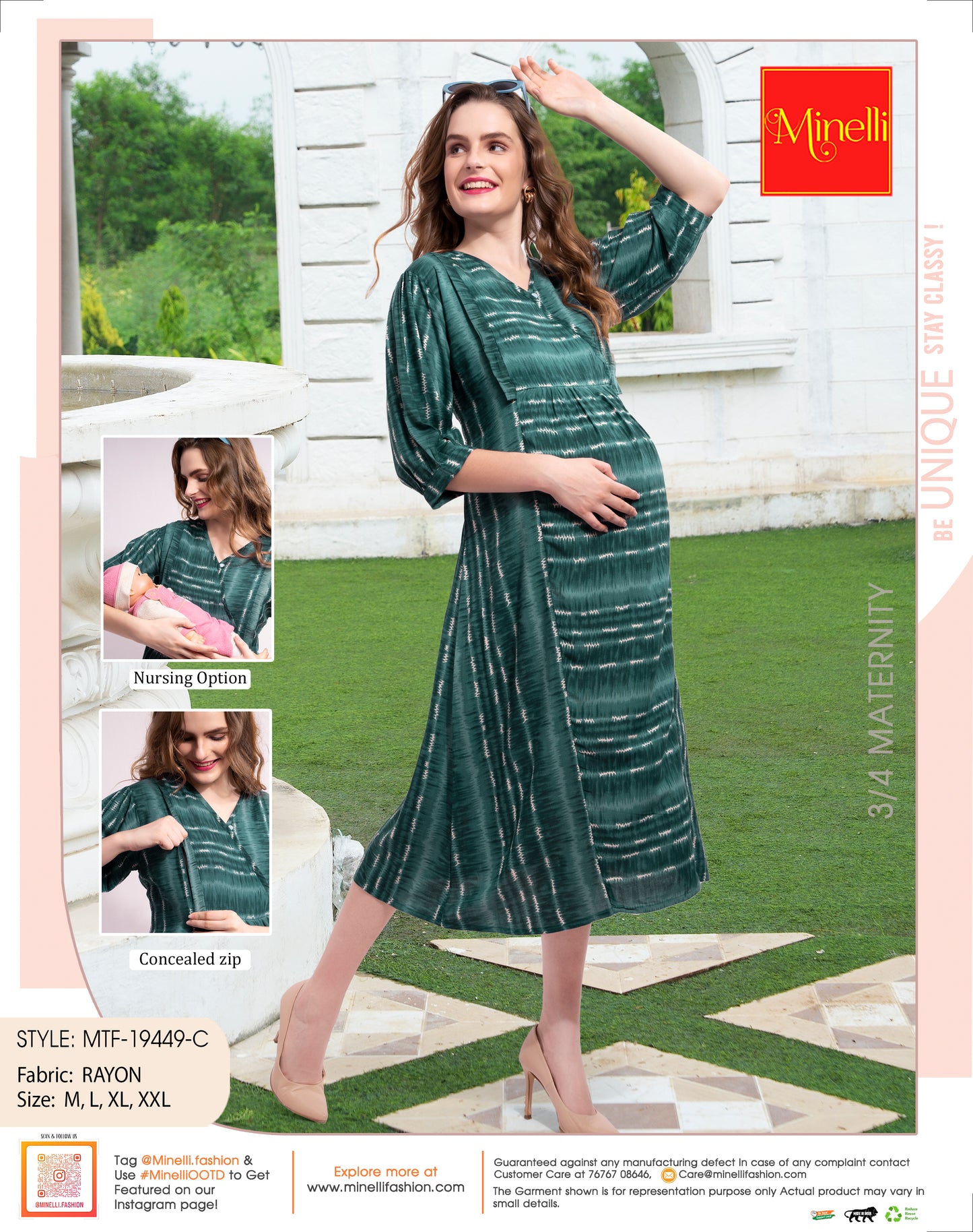 D.Green-Colored Maternity 3/4th Gown