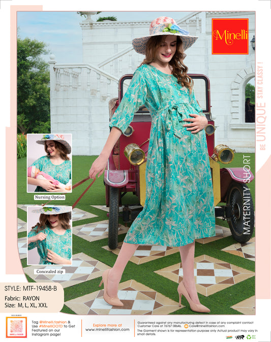 Sea Green-Colored Maternity Short Gown