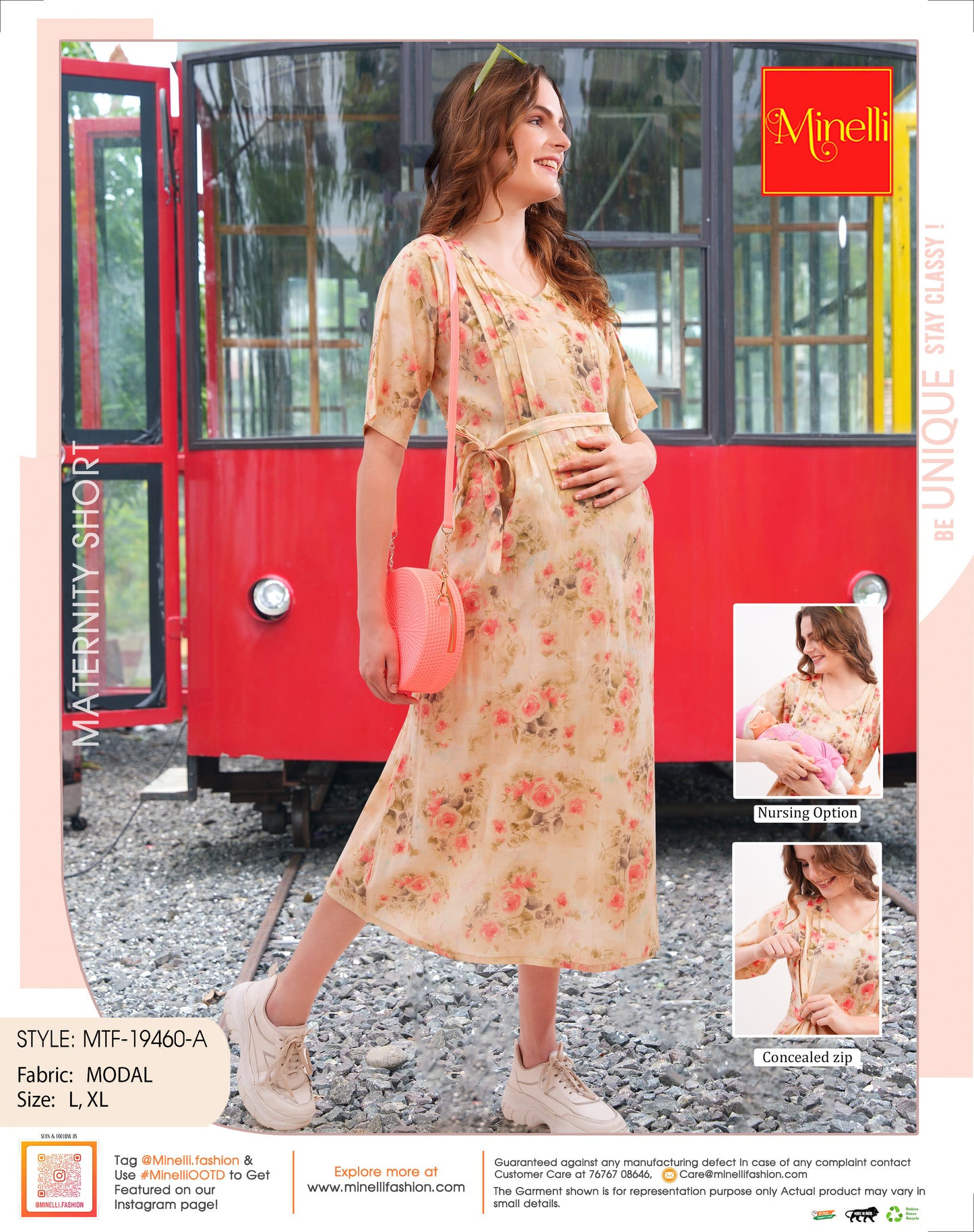 Peach-Colored Maternity Short Gown