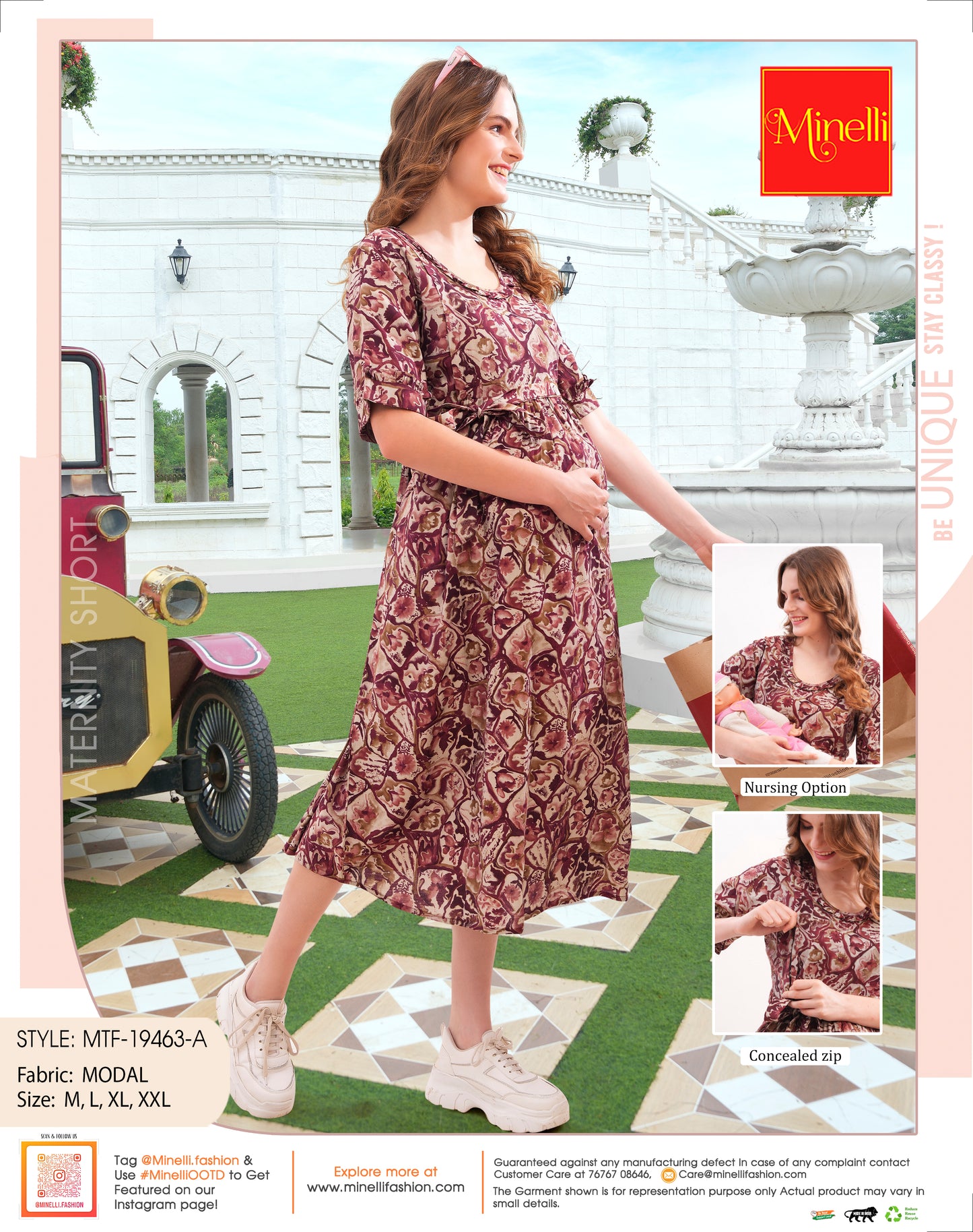 Rust-Colored Maternity 3/4th Gown