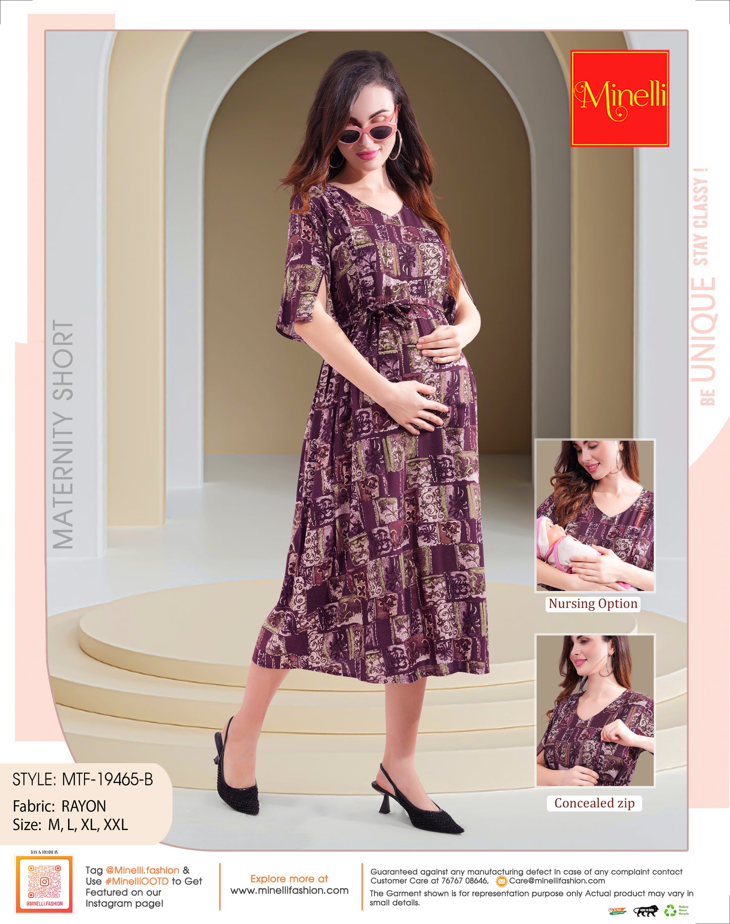 Wine-Colored Maternity 3/4th Gown