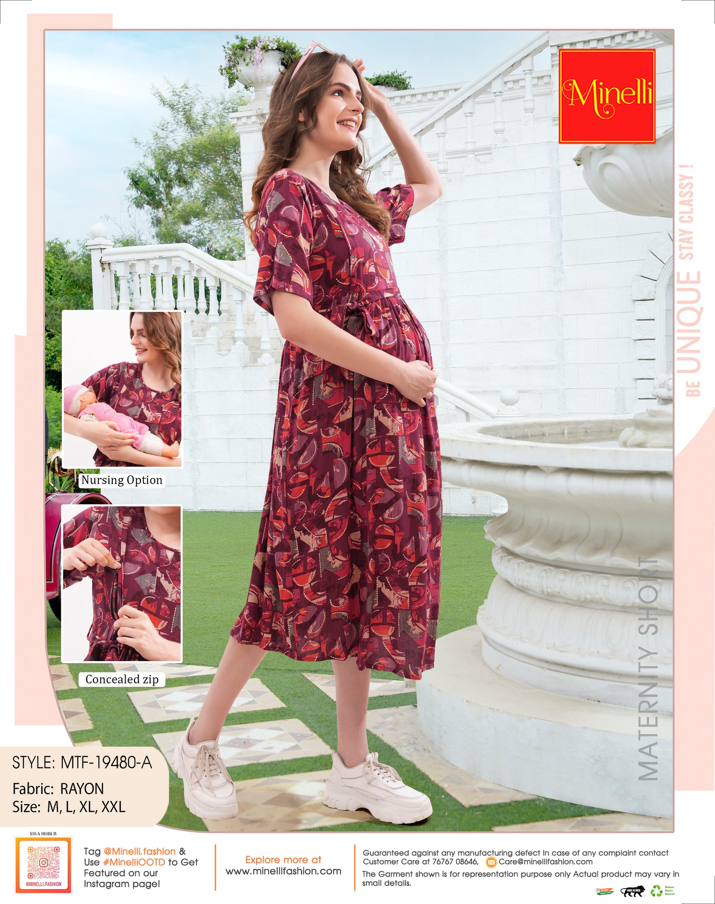 Red-Colored Maternity Short Gown